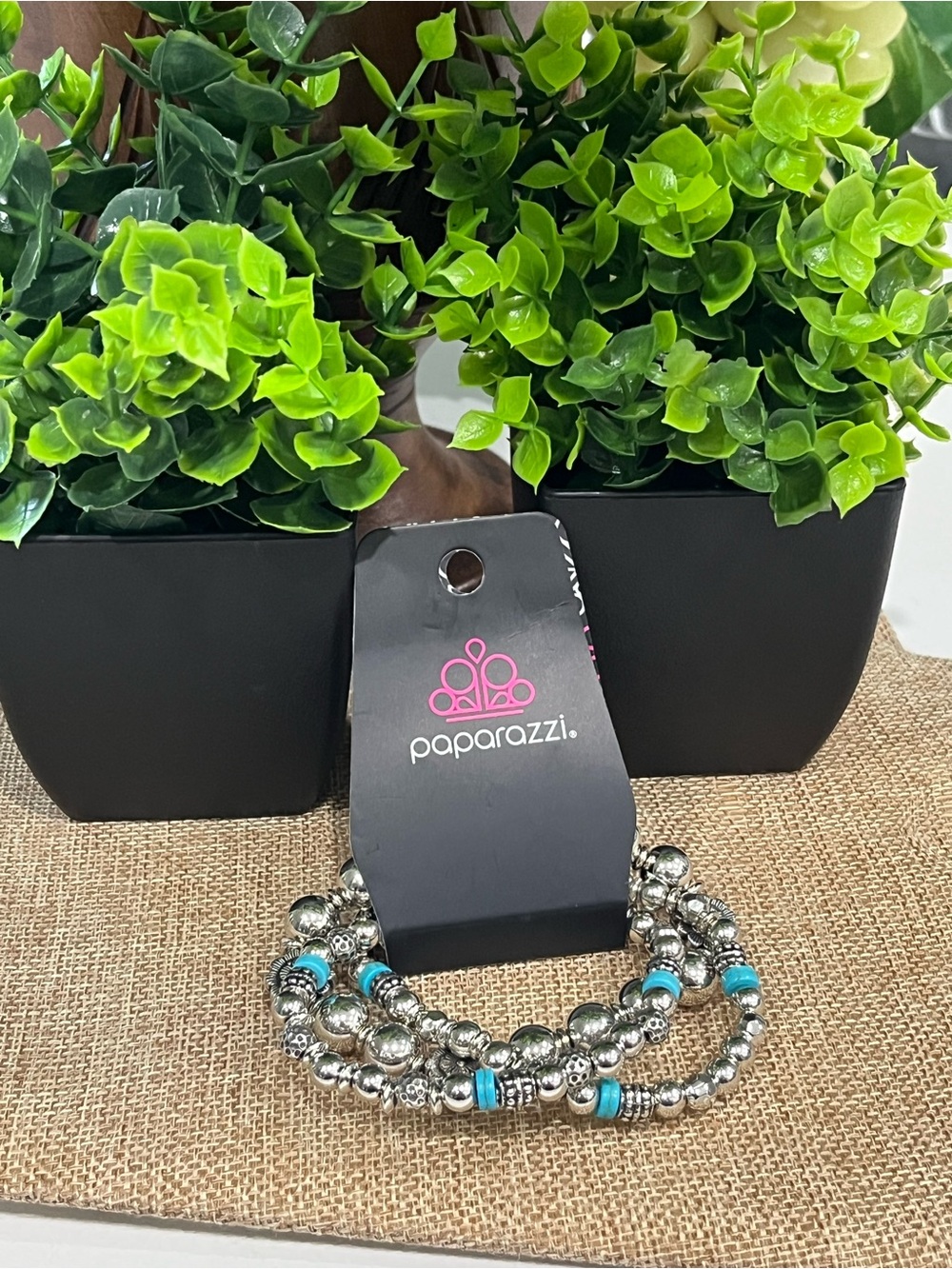 Paparazzi Silver and Turquoise Beaded Stackable Bracelet Set